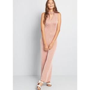 ModCloth For The Bliss Of It Jumpsuit - Orange White Stripe Disco Wide Leg M NWT